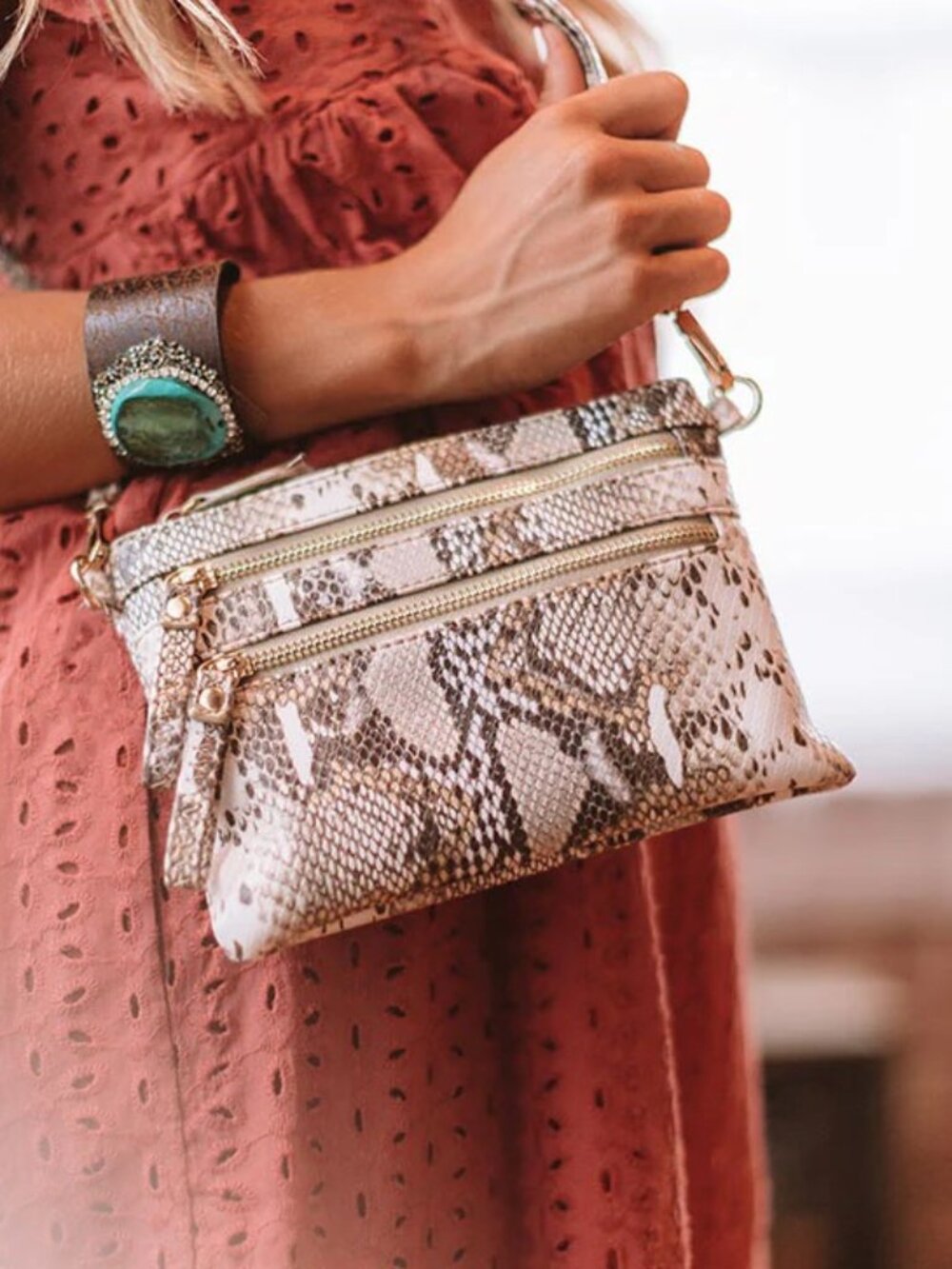 Snake Print Crossbody in Brown